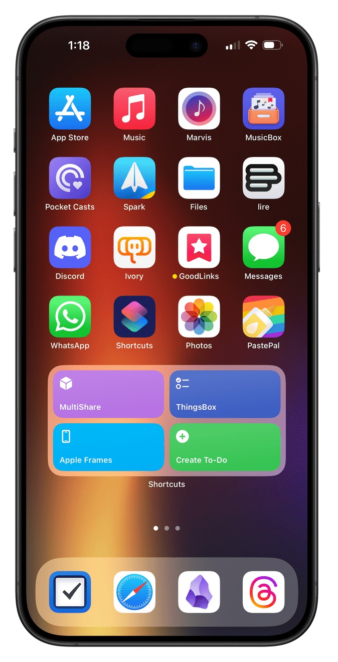 App home screen on mobile device